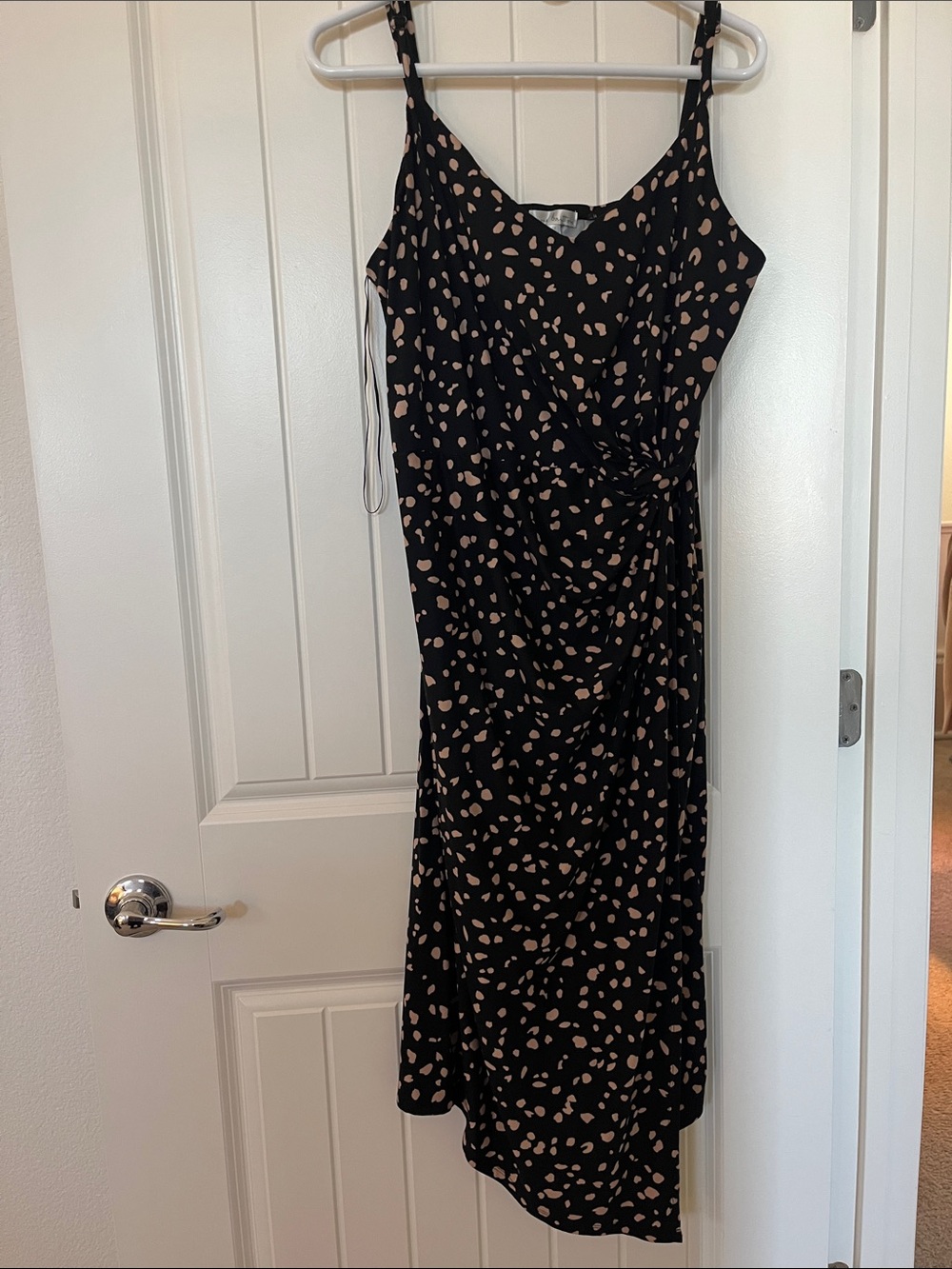 nine britton Black Slip Midi Dress with Beige Spot Print